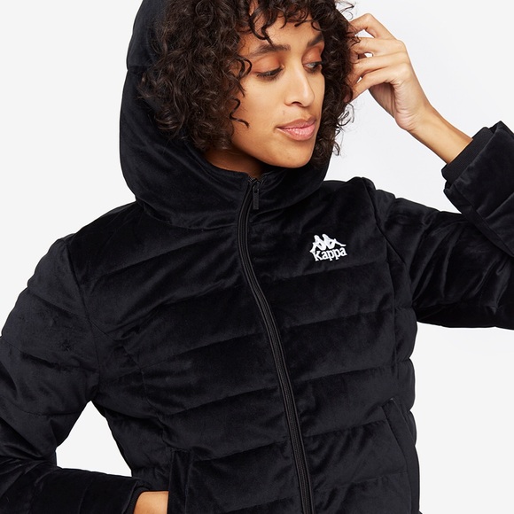 KAPPA Black Velvet Coat, Velvet Puffers Jacket, Puffer Coat - Picture 5 of 8